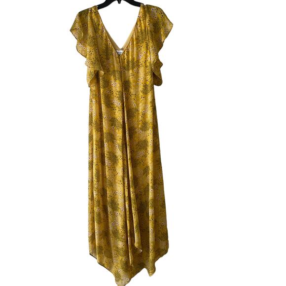 Emma & Michele Women's Size Small Yellow Floral Flutter Sleeve Maxi Dress - Picture 1 of 9